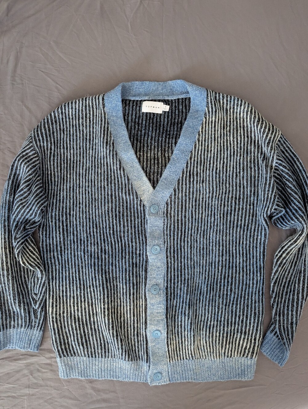 Oversized Knitted Cardigan With Ombre Rib In Blue